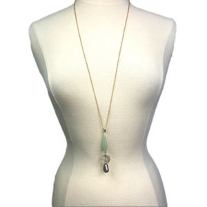 Nwt Brushed Gold Necklace Blue Detail Long